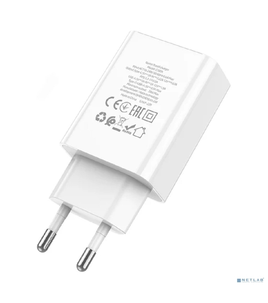 Сетевое зарядное устройство с дисплеем Hoco 18Вт, 3А, QC3.0/PD, 1хUSB, 1хType-C, C100A, белый, коробка