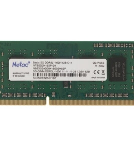 Оперативная память NETAC Basic, DDR3L, 4GB (1x4GB), 1600MHz, CL11, SO-DIMM