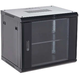 Настенный шкаф Rexant RAL 9005 19' 12U 600×600×635 (ШxГxВ), дверь стекло, металлическая задняя стенка, боковые съемные стенки