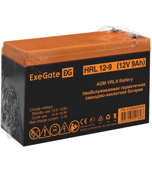 Батарея для ИБП ExeGate EX285659RUS HRL 12-9 (12V 9Ah 1234W, клеммы F2)