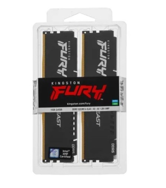Оперативная память Kingston Fury Beast, DDR5, 32GB (2x16GB), 5600MHz, CL40, DIMM, с радиаторами, черный