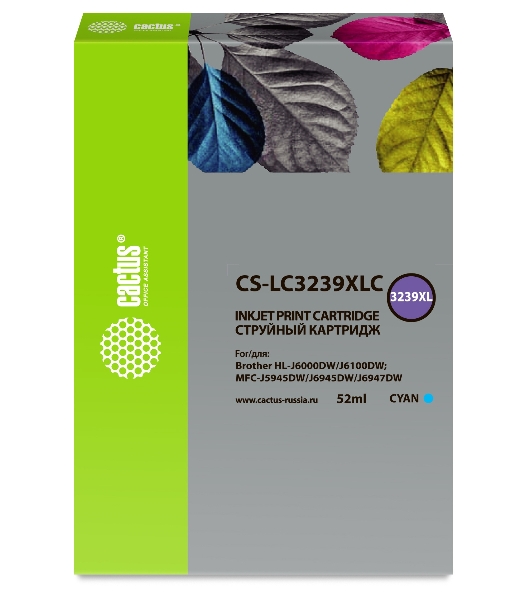 Картридж струйный Cactus CS-LC3239XLC голубой (52мл) для Brother HL-J6000DW/J6100DW