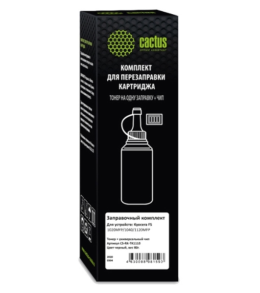 Тонер Cactus CS-RK-TK1110 черный флакон 80гр. (в компл.:чип) для принтера Kyocera FS-1020/1040/1120