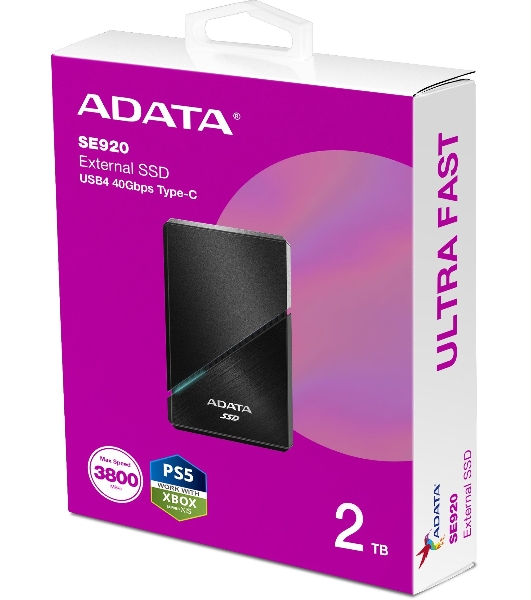 Внешний SSD ADATA SE920, 2Tb, USB 4 Type-C, R/W 3800/3700, черный