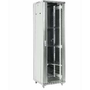 Напольный шкаф Rexant RAL 7035 19' 18U 600×600×987 (ШxГxВ), дверь стекло, металлическая задняя дверь, боковые съемные стенки