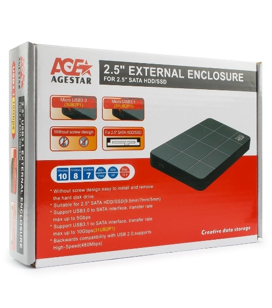 Внешний корпус для HDD AgeStar 3UB2P1 SATA III пластик черный 2.5'