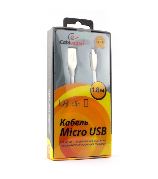 Кабель USB2.0 Cablexpert CC-G-mUSB01W-1.8M, AM/microB, серия Gold, 1.8м, белый, блистер