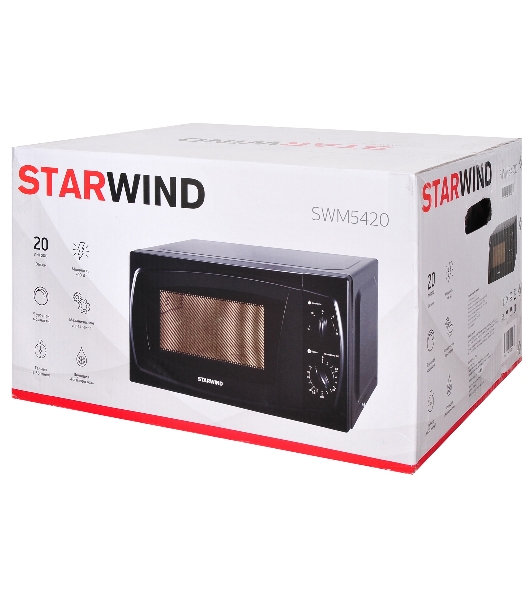 Микроволновая печь Starwind SWM5420 черный, 20 л, 700 Вт, переключатели - поворотный механизм