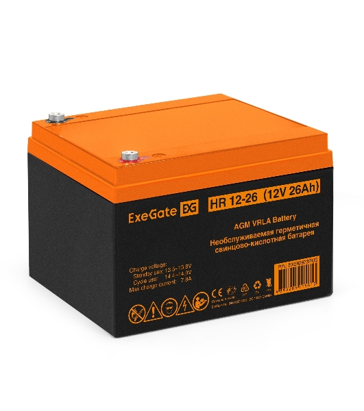 Аккумуляторная батарея ExeGate HR 12-26 (12V 26Ah, болт М5)