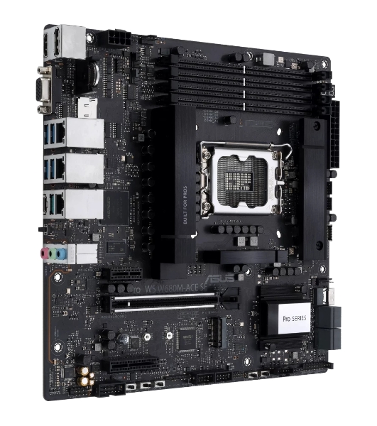 Материнская плата Asus PRO WS W680M-ACE SE, LGA1700, Intel W680, 4xDDR5, 8xSATA, 2xM.2, 1xPCIe 5.0 x16, 1xPCIe 3.0 x4, 1xPCIe 3.0 x1, 1xDP, 1xHDMI, 1xVGA, 3x2.5Gb LAN, 1xUSB-C 10Gbps, 1xUSB-A 10Gbps, 4xUSB-A 5Gbps, 3x3.5 мм, 7.1, mATX