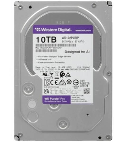 Жесткий диск Western Digital Purple Pro HDD 3.5' SATA 10Tb, 7200 rpm, 512MB buffer (DV&NVR + AI), WD102PURP, 1 year