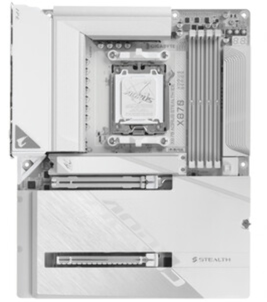 Материнская плата Gigabyte X870 AORUS STEALTH ICE, AM5, AMD X870, 4xDDR5, 2xSATA, 4xM.2, 1xPCIe 5.0 x16, 1xPCIe 4.0 x16, 1xHDMI, 1x5Gb LAN, Wi-Fi 7, Bluetooth 5.4, 2xUSB-C 40Gbps (USB4), 1xUSB-C 10Gbps, 4xUSB-A 10Gbps, 4xUSB-A 5Gbps, 4xUSB-A 2.0, 3x3.5 мм + S/PDIF оптический, 7.1, ATX