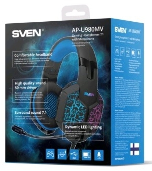 Гарнитура Sven AP-U980MV синий-чёрный, проводная, USB