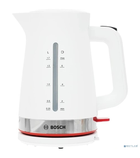Электрочайник Bosch TWK4M221 белый, 1.7 л, 2400 Вт, скрытый нагревательный элемент