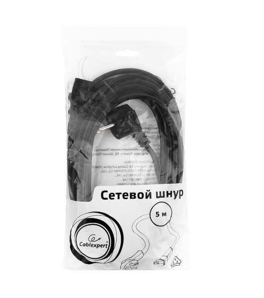 Кабель Gembird Power 250V 10A EUR, VDE питания сетевой, Евровилка, заземление, 5m (PC-186-VDE-5M)