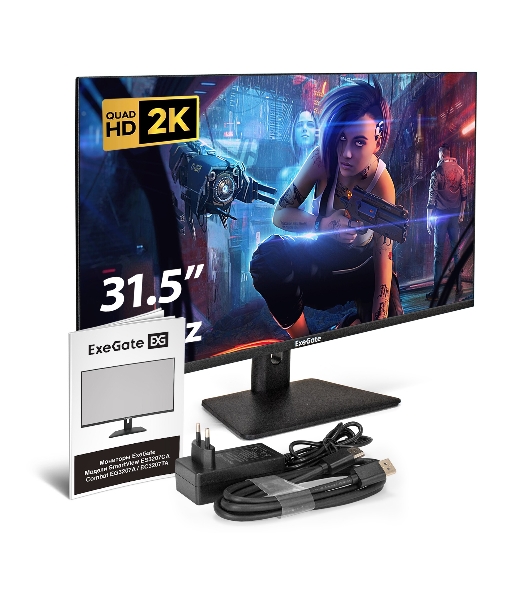 Монитор 31.5' ExeGate Combat EG3207A IPS 2560x1440, 165 Гц, 1 мс, 16:9, 300 кд/м², 2xHDMI, 1xDP, 1xUSB, 1x3.5 мм, черный