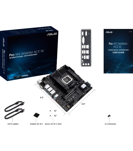 Материнская плата Asus PRO WS W680M-ACE SE, LGA1700, Intel W680, 4xDDR5, 8xSATA, 2xM.2, 1xPCIe 5.0 x16, 1xPCIe 3.0 x4, 1xPCIe 3.0 x1, 1xDP, 1xHDMI, 1xVGA, 3x2.5Gb LAN, 1xUSB-C 10Gbps, 1xUSB-A 10Gbps, 4xUSB-A 5Gbps, 3x3.5 мм, 7.1, mATX