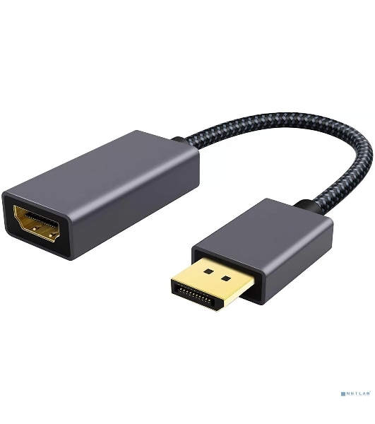 Кабель-переходник DP --> HDMI-F 0.2m, серый металлик, оплетка, 4K@60Hz, Telecom (TA560)