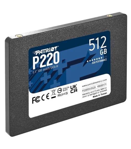 Накопитель SSD Patriot P220, 512Gb, SATA III, 2.5', R/W 550/500