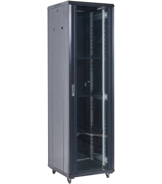 Напольный шкаф Rexant RAL 9005 19' 42U 800×800×2054 (ШxГxВ), дверь стекло, металлическая задняя дверь, боковые съемные стенки