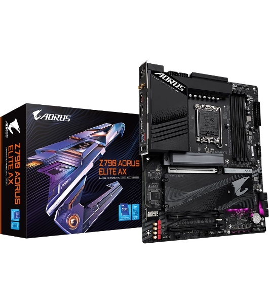 Материнская плата Gigabyte Z790 AORUS ELITE AX, LGA 1700, Intel Z790, 4xDDR5, 6xSATA, 4xM.2, 1xPCI-E 5.0 x16, 1xPCI-E 3.0 x4, 1xDP, 1xHDMI, 1x 2.5Gb LAN, 2xUSB-A 2.0, 3xUSB-A 3.2 Gen 1, 2xUSB-A 3.2 Gen 2, 1xUSB-C 3.2 Gen 2x2, 7.1, ATX