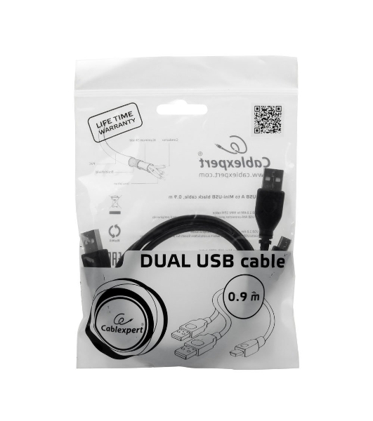 Кабель Gembird/Cablexpert USB 2.0 Pro, 2xAM/miniBM 5P, 0.9м, экран, черный