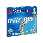 Диск DVD-RW Verbatim 4.7Gb 4x Slim case (5шт) Color (43563), фото 1