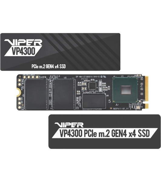 Накопитель SSD Patriot Viper VP4300, 1Tb, PCIe 4.0 x4, M.2 2280, NVMe, R/W 7400/5500, с радиатором
