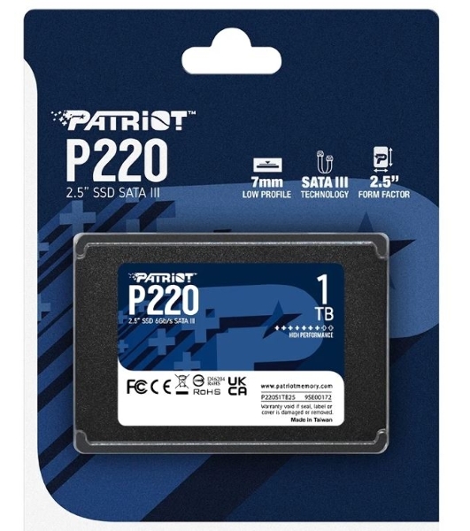 Накопитель SSD Patriot P220, 1Tb, SATA III, 2.5', R/W 550/500