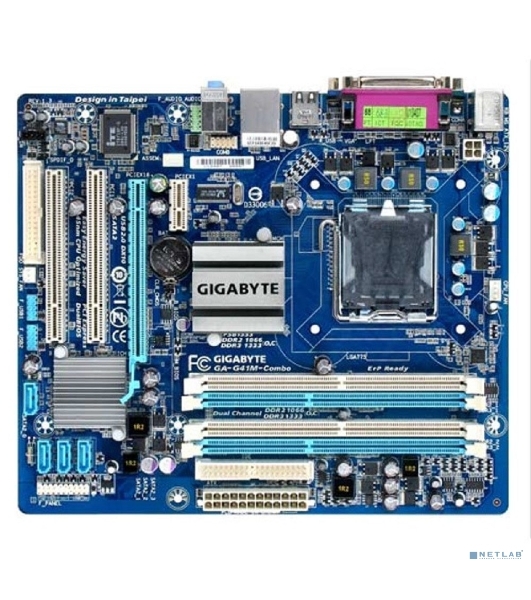 Материнская плата Gigabyte GA-G41M-COMBO-GQ (rev.3), LGA 775, Intel G41, 4xDDR2/DDR3, 4xSATA, 1xPCIe 1.1 x16, 1xPCIe 1.1 x1, 1xVGA, 1x 1Gb LAN, 4xUSB 2.0, 3x3.5 мм, 5.1, Micro ATX