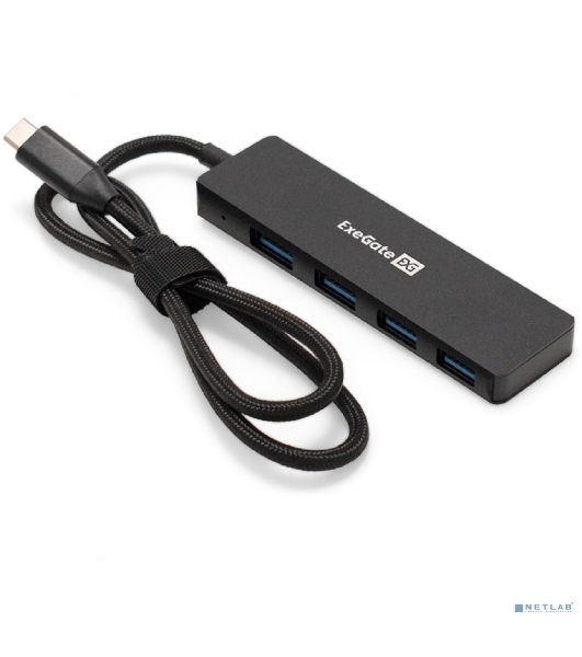 USB-концентратор 4-в-1 ExeGate DUB-4C/3 (кабель-адаптер USB Type C --> 4xUSB3.0, Plug&Play, черный)