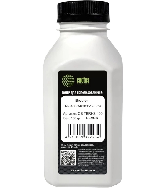 Тонер Cactus CS-TbRHS-100 черный флакон 100гр. для принтера Brother TN-3430/3480/3512/3520