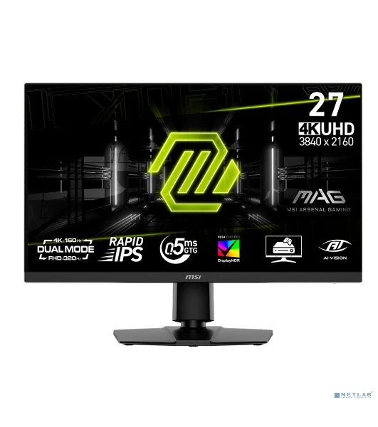 Монитор 27' MSI MAG 272URDF E16 IPS 3840x2160, 160 Гц, 0.5 мс, 16:9, 400 кд/м², 2xHDMI 2.1, DP 1.4, 3.5 Jack, USB Hub (2x USB 2.0), DisplayHDR 400, Adaptive-Sync, черный