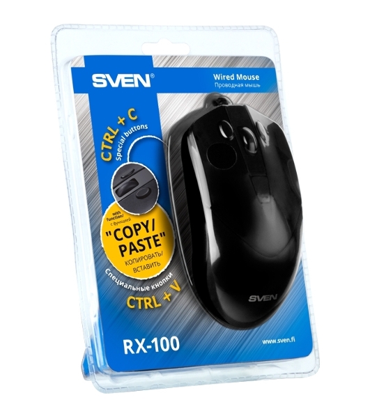Мышь проводная SVEN RX-100 черный, 4000 dpi, USB, кнопки - 6