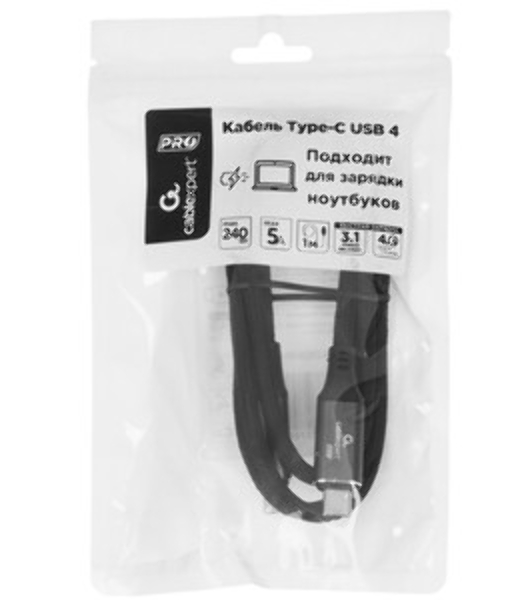 Кабель USB4.0 Cablexpert CC-USB4-CMCM-BR-1.8M, Type-C/Type-C, 5А, 240Вт, PD3.1/QC4.0, 40Gbps, медь, Pro, 1.8м, черный, пакет
