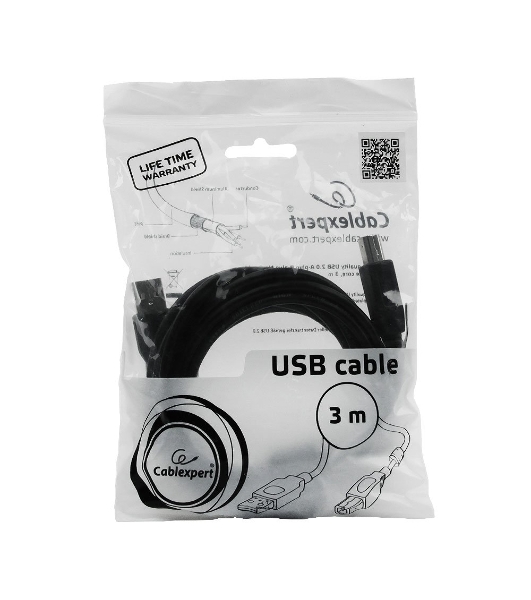 Кабель Gembird USB 2.0 PRO для соед. 3.0м AM/BM позол.конт., фер.кол., пакет
