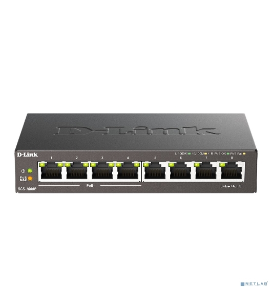 Коммутатор D-Link DGS-1008P/F3A, 8×1 Гбит/с, неуправляемый