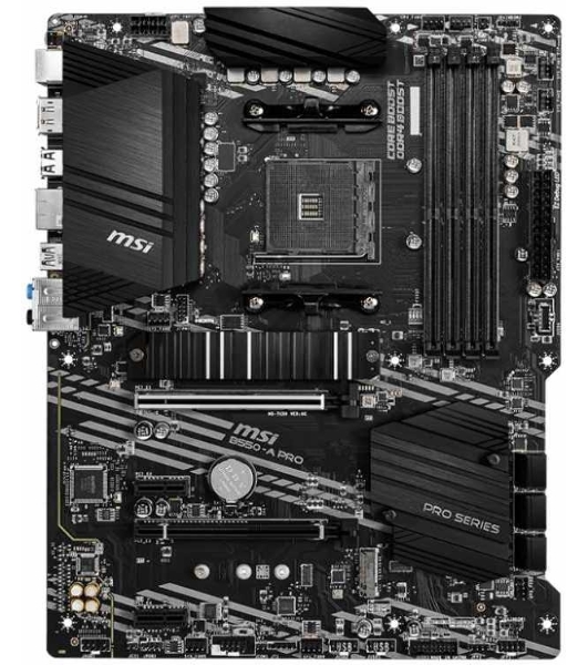 Материнская плата MSI B550-A PRO, AM4, AMD B550, 4xDDR4, 6xSATA, 2xM.2, 1xPCI-E 4.0 x16, 1xPCI-E 3.0 x16, 2xPCI-E x1, 1xHDMI, 1xDP, 1x 1Gb LAN, 4xUSB-A 2.0, 2xUSB-A 3.2 Gen 1, 1xUSB-A 3.2 Gen 2, 1xUSB-C 3.2 Gen 2, 6x3.5 мм, 7.1, ATX