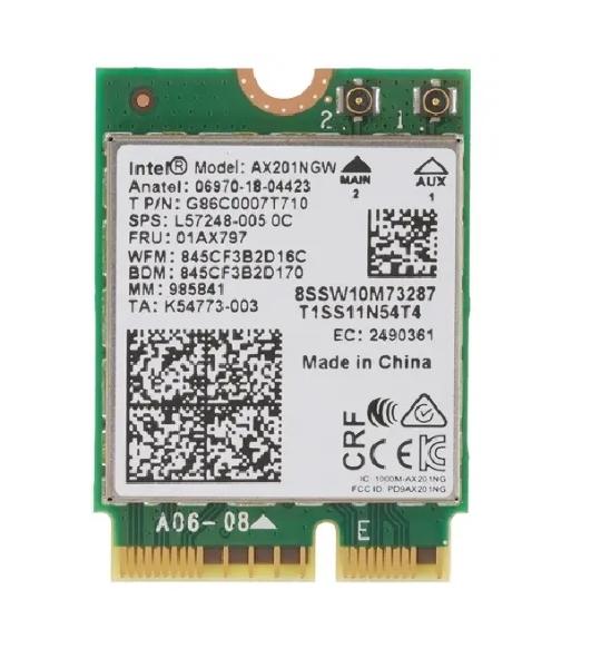 Плата сетевого контроллера Intel Wi-Fi 6 AX201, 2230, 2x2 AX+BT, No vPro, 985855