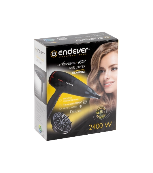 Фен Endever Aurora-472 черный, 2400 Вт, ионизация