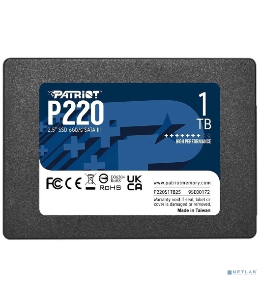 Накопитель SSD Patriot P220, 1Tb, SATA III, 2.5', R/W 550/500