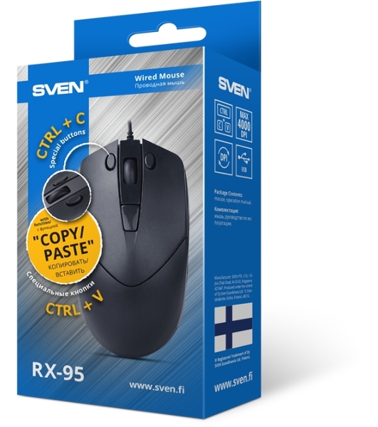 Мышь проводная SVEN RX-95 черный, 4000 dpi, USB, кнопки - 6