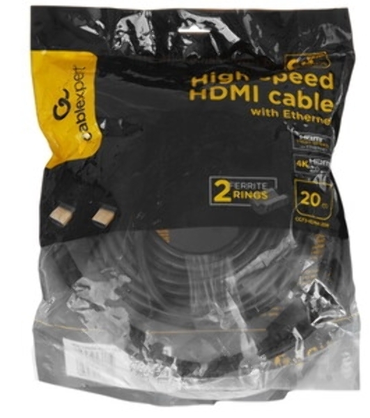 Кабель Cablexpert HDMI CC-HDMI4-20M, 19M/19M, v2.0, медь, позол.разъемы, экран, 20м, черный, пакет