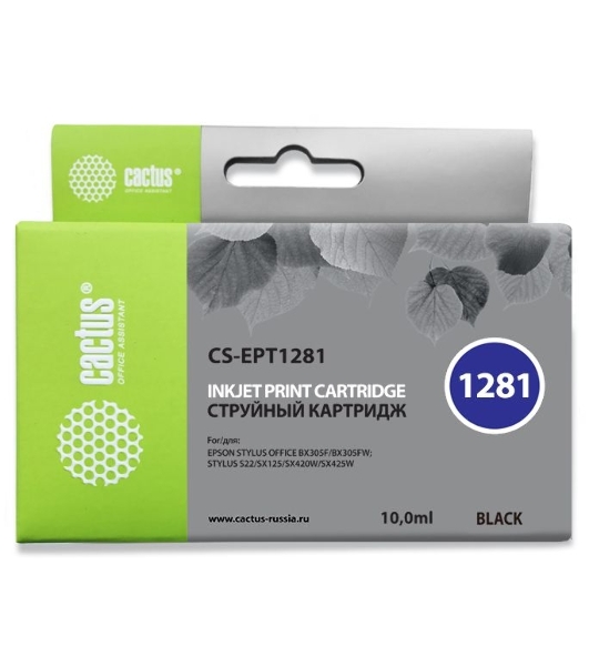 Картридж струйный Cactus CS-EPT1281 (T1281) черный (10 мл) для Epson Stylus S22/S125/SX420/SX425/Office BX305
