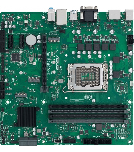 Материнская плата ASUS Pro B760M-C-CSM, LGA 1700, Intel B760, 4xDDR5, 4xSATA, 2xM.2, 1xPCI-E 4.0 x16, 2xPCI-E x1, 1x 1Gb LAN, 2xUSB-A 2.0, 2xUSB-A 3.2 Gen 1, 1xHDMI, 1xVGA, 2xDP, 3x3.5 мм, 7.1, Micro-ATX