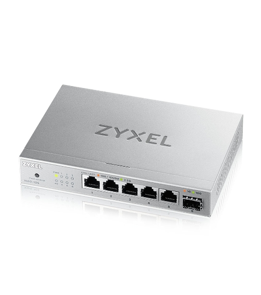 Коммутатор мультигигабитный Zyxel XMG-105, 5xRJ-45: 1/2.5G, 1xSFP+, настольный, бесшумный