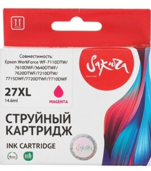Картридж струйный Sakura C13T27134022 (27XL Magenta) для Epson, пурпурный, 14,6 мл., 1100 к.