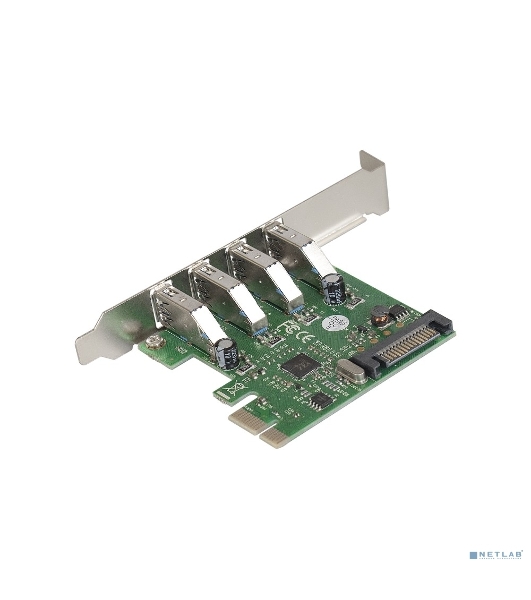 Контроллер ExeGate EXE-314 PCI-E 2.0, 4*USB 3.0 ext, разъем доп.питания (OEM)