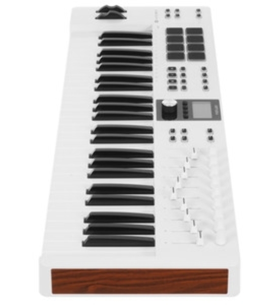 Клавиатура MIDI 231524 Arturia KeyLab Essential 49 mk3 Aquamarine 49 клавиш, LCD дисплей, 9 энкодеров, 8 пэдов, 9 фейдеров, 12 кнопок управления, колеса высоты тона и модуляции, 1/4' Jack вход для педали, MIDI выход, Type-C