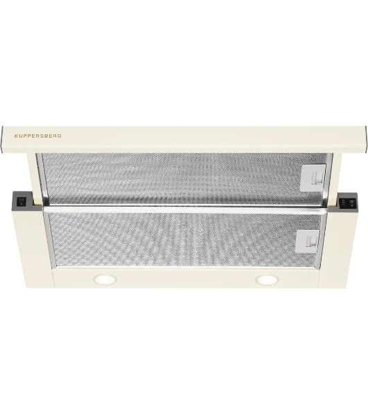 Вытяжка встраиваемая Kuppersberg SLIMTURBO 60 C телескопическая, ширина 60 см, отвод/рециркуляция, 1500 м3/час, механическое управление, 3 скорости, освещение 2х2 Вт, металлические жироулавливающие фильтры, угольный фильтр KF-ES (опция), 63.4 дБ, обратный клапан, шхвхг:55.2x25.5x28см, бежевый